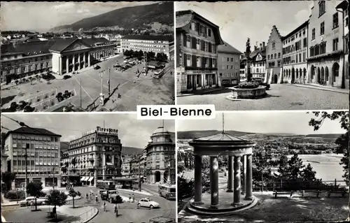 Ak Biel Bienne Kt. Bern, Platz, Pavillon, Kreuzung, Denkmal