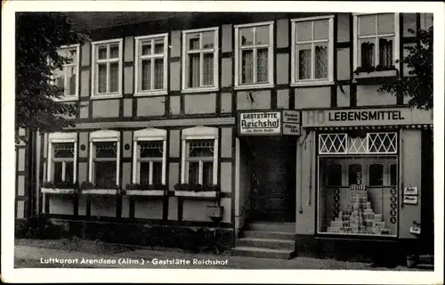 Ak Arendsee in der Altmark, Gaststätte Reichshof, Geschäft HO Lebensmittel