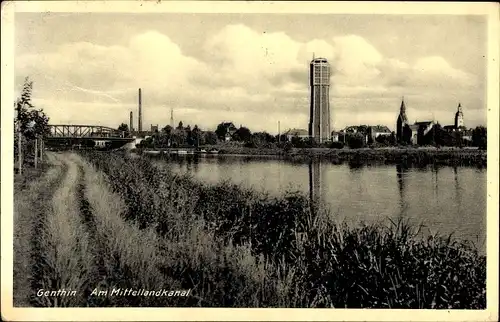 Ak Genthin, am Mittellandkanal, Wasserturm