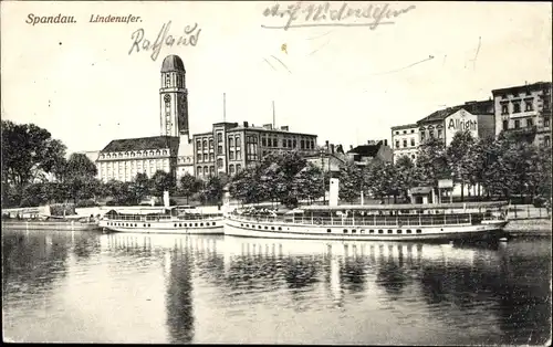 Ak Berlin Spandau, Lindenufer, Rathaus, Dampfschiff Leopold Banke