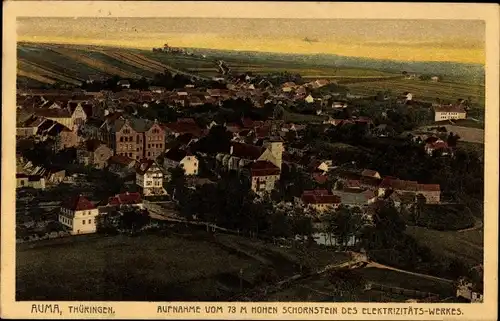 Ak Auma in Thüringen, Panorama vom Schornstein des Elektrizitätswerkes aus