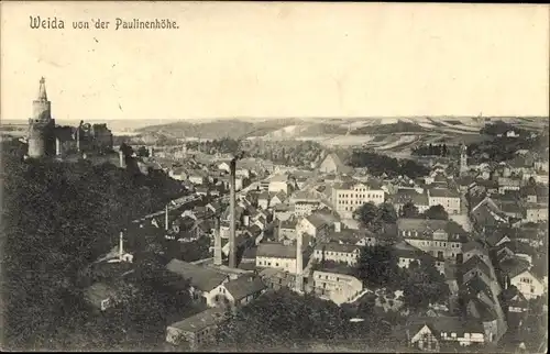Ak Weida in Thüringen, Panorama von der Paulinenhöhe gesehen, Osterburg