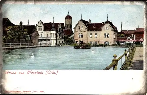 Ak Neustadt an der Orla, Konditorei und Cafe von Robert Klemm, Teich