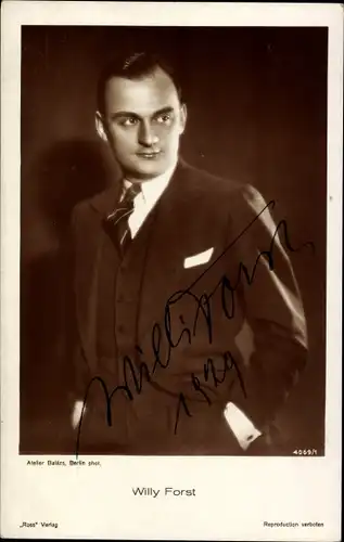 Ak Schauspieler Willi Forst, Portrait, Autogramm
