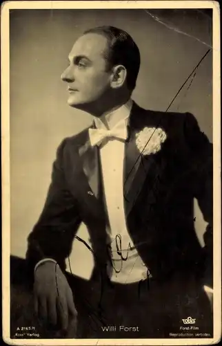 Ak Schauspieler Willi Forst, Portrait, Ross Verlag A 2165 1, Autogramm