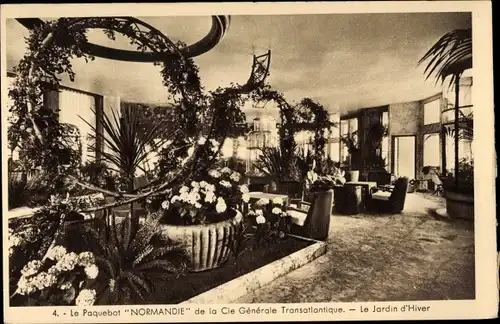 Ak Dampfschiff Normandie, CGT, French Line, Le Jardin d’Hiver