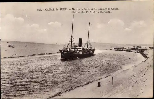Ak Suez Ägypten, Schiff im Suez Kanal