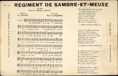 Lied Ak Regiment de Sambre et Meuse, Paul Cezano, Planquette
