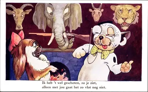 Künstler Ak Studdy, Bonzo der Hund, Jagdtrophäen