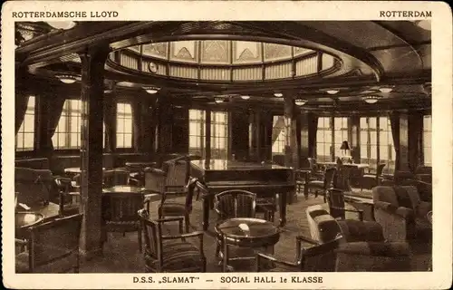 Ak Dampfer DSS Slamat, Innenansicht, Gesellschaftsraum 1. Klasse,  Rotterdamsche Lloyd