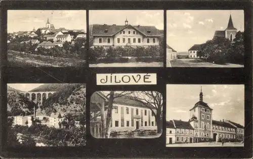 Ak Žampach Jílové u Prahy Mittelböhmen, Platz, Rathaus, Brücke