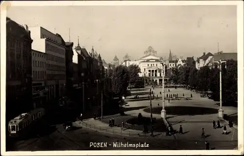 Ak Poznań Posen, Wilhelmsplatz, Straßenbahn, Baczewski Reklameschild