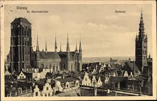 Ak Gdańsk Danzig, Sankt-Marienkirche, Rathaus