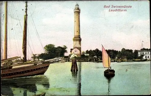 Relief Ak Świnoujście Swinemünde Pommern, Hafen, Leuchtturm, Boote