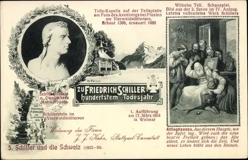 Künstler Ak Fuchs, Karl, Flüelen Kt. Uri Schweiz, Schriftsteller Friedrich von Schiller, Tells Kapel