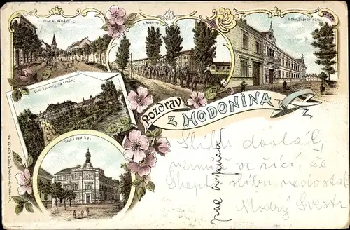 Litho Hodonín Göding Südmähren, Hotel, Kaserne, Platz