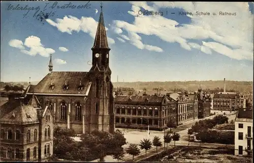 Ak Bohumín Oderberg Region Mährisch Schlesien, Kirche, Schule, Rathaus