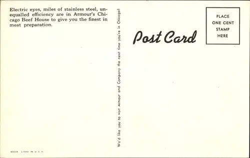 Ak Chicago Illinois USA, weltweit größtes Rindfleisch, Rüstung und Unternehmen, Beef House