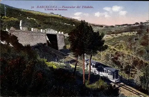 Ak Barcelona Katalonien, Tibidabo-Standseilbahn, Standseilbahn