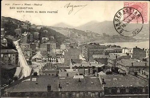 Ak Donostia San Sebastián Baskenland, Blick vom Buen Pastor