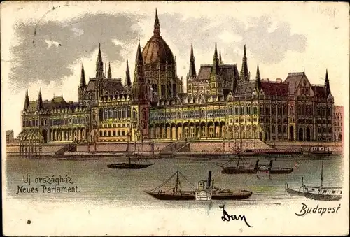 Litho Budapest Ungarn, neues Parlament