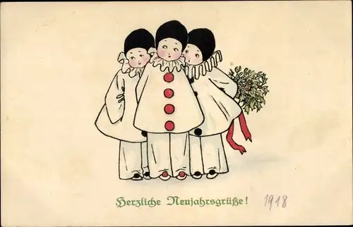 Ak Glückwunsch Neujahr, Kinder, Mistelzweige