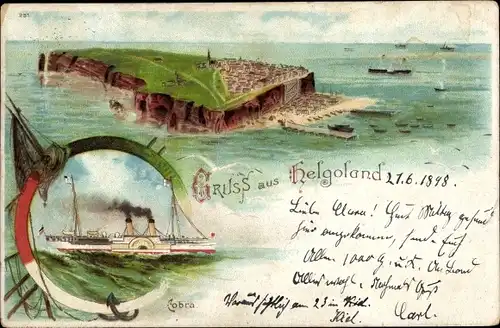 Litho Helgoland, Gesamtansicht, HAPAG Seebäderschiff Prinzess Elisabeth