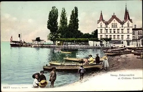 Ak Vevey Kt. Waadt Schweiz, Anlegestelle und Château Couvreu