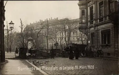 Ak Leipzig, Straßenkämpfe 19.03.1920, Barrikade am Flossplatz