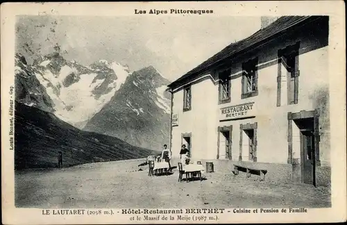 Ak Le Lautaret Hautes-Alpes, Hotel Restaurant Berthet, Massif de la Meije