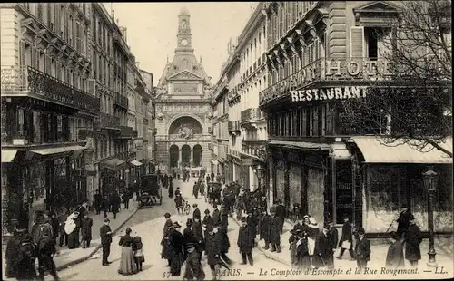 Ak Paris IX., Le Comptoir d'Escompte et la Rue Rougemont, Hotel