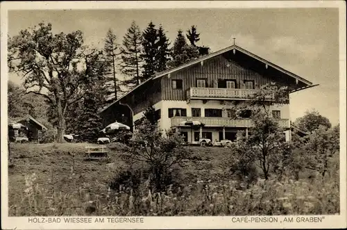 Ak Bad Wiessee im Kreis Miesbach Oberbayern, Café Pension Am Graben, Terrassenseite