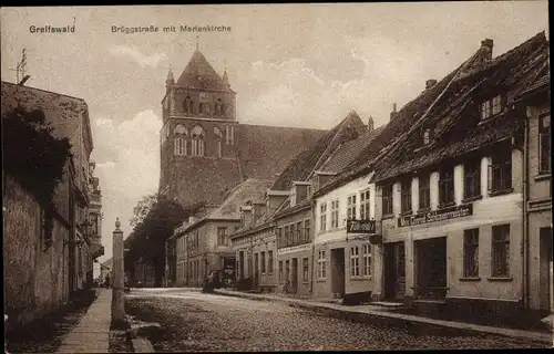 Ak Hansestadt Greifswald, Brüggstraße, Marienkirche