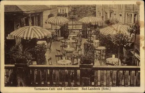 Ak Lądek Zdrój Bad Landeck Schlesien, Terrassen-Cafe, Konditorei