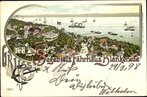 Litho Hamburg Altona Blankenese, Elbpanorama, Sagebiels Fährhaus