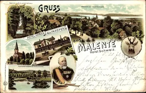 Litho Malente in Ostholstein, Hotel Hansa, Kirche, Dieksee, Ukleisee