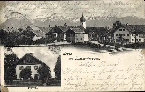 Ak Spatzenhausen in Oberbayern, Pfarrhof, Totalansicht