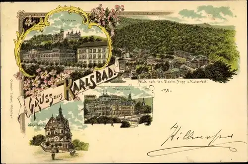 Litho Karlovy Vary Karlsbad Stadt, Kaiserbad, Jägerhaus, Kurhaus