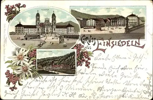 Litho Einsiedeln Kanton Schwyz Schweiz, Kloster, Hauptplatz