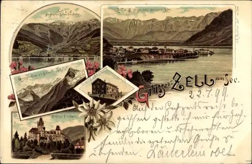 Litho Zell am See in Salzburg, Gebirge, Schloss, Totalansicht