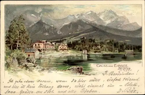 Künstler Litho Deuchert, H., Grainau im Kreis Garmisch Partenkirchen, Eibsee, Gebirge