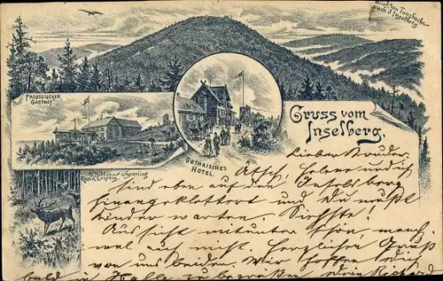 Vorläufer Litho Brotterode Trusetal Thüringen, Inselsberg, Preussischer Gasthof, Gothaisches Hotel