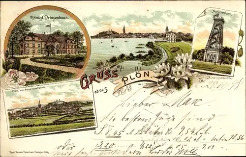 Litho Plön in Schleswig Holstein, Prinzenhaus, Aussichtsturm, Panoramablick auf die Stadt