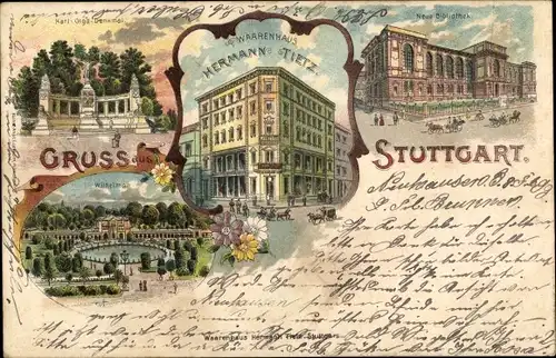 Litho Stuttgart in Baden Württemberg, Warenhaus Hermann Tietz, Wilhelma, Bibliothek