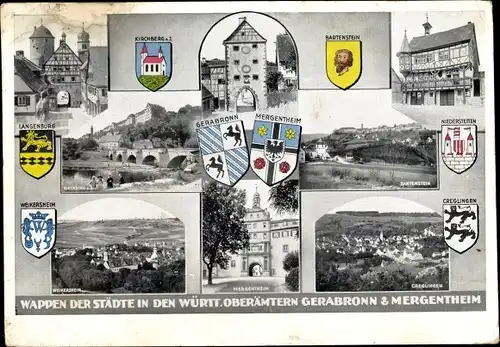 Wappen Ak Gerabronn in Württemberg, Wappen und Ansichten der Städte, Bad Mergentheim