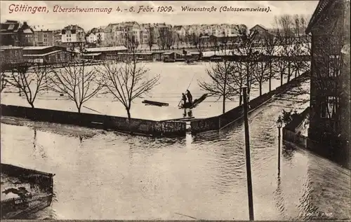 Ak Göttingen in Niedersachsen, Hochwasser 1909, Wiesenstraße, Colosseumswiese