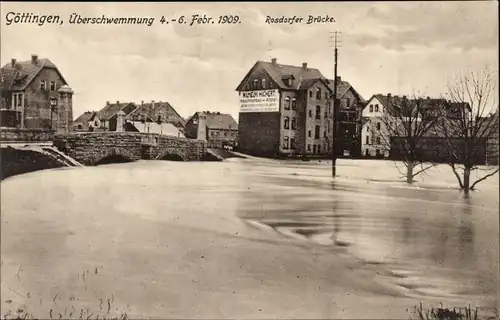 Ak Göttingen in Niedersachsen, Hochwasser 1909, Rosdorfer Brücke