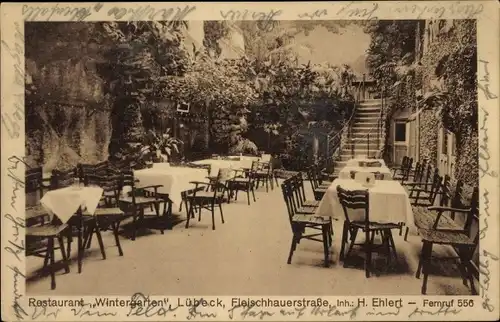 Ak Hansestadt Lübeck, Restaurant Wintergarten, Fleischhauerstraße