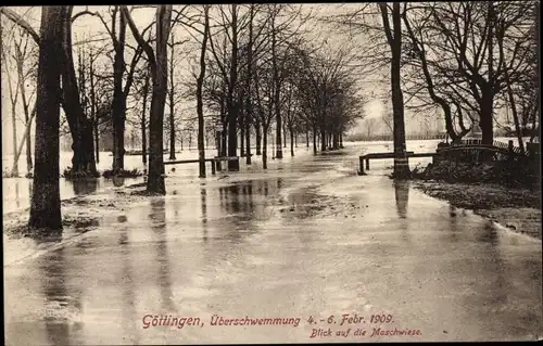 Ak Göttingen in Niedersachsen, überschwemmte Maschwiese, 4. - 6. Februar 1909