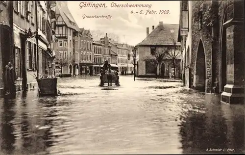 Ak Göttingen in Niedersachsen, Gronertorstraße, Hochwasser 4.-6. Februar 1909